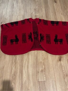 vintage red and black cape poncho by Tejidos Imalaya  100% heavyweight wool